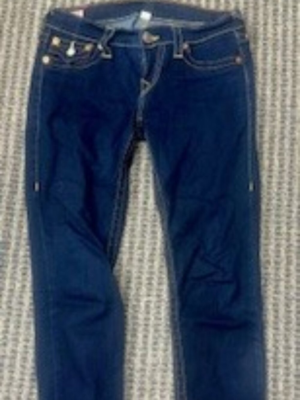 True Religion Jeans Size 28 – Dark Wash Skinny, Flap Pocket, Signature Stitch